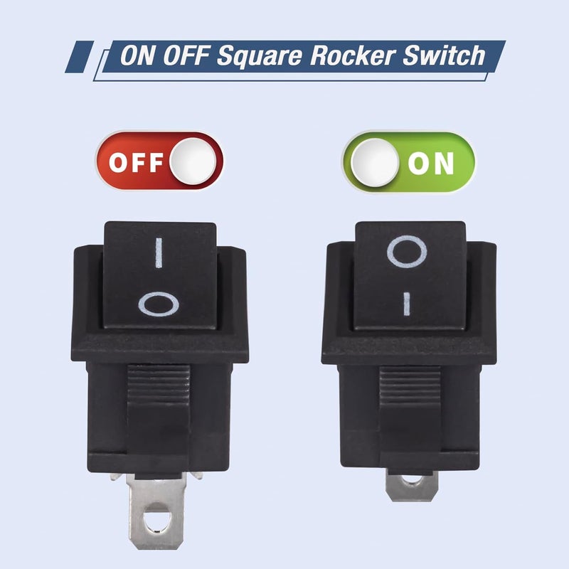 VEXUNGA Mini Rocker Switch On Off 2 Pin 2 Position 10A 125V AC 6A 250V Black Boat Rocker Toggle Switch KCD1 SPST Snap-in Square Switches for Car Marine Home Appliances (Pack of 10pcs) - Image 4